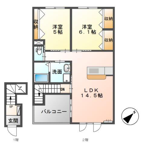 THE LERATO(2LDK/2階)の間取り写真