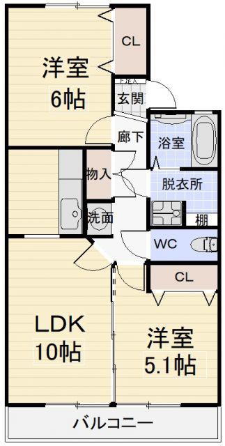 ピアコート(2LDK/2階)の間取り写真