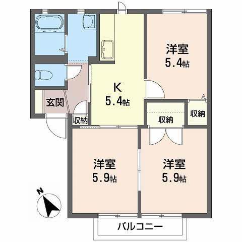 エクセルハイム(3K/2階)の間取り写真