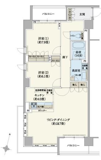 リージア経堂テラスガーデン(2LDK/4階)の間取り写真