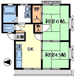 峰ハウス(2DK/1階)の間取り写真