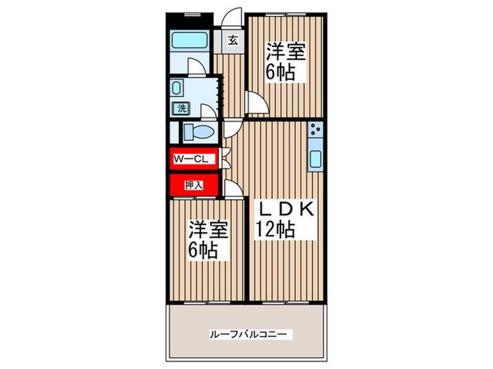 一ツ木ビル(2LDK/6階)の間取り写真
