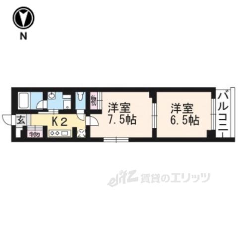 第二下堤谷口マンション(2K/4階)の間取り写真