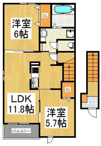 レスポワール(2LDK/2階)の間取り写真