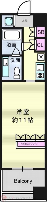 デュオン新大阪レジデンス(1K/9階)の間取り写真