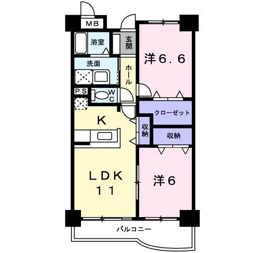 サンライズ桶川西(2LDK/1階)の間取り写真