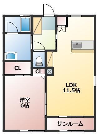 ランドールK B(1LDK/1階)の間取り写真