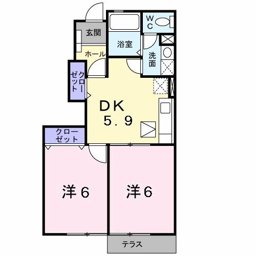 コリーヌ・アンジュB(2DK/1階)の間取り写真