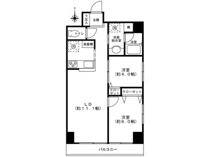 ドマーニ両国(2LDK/4階)の間取り写真