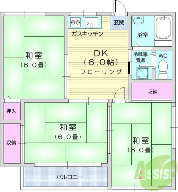 第二菅野アパート(3DK/2階)の間取り写真