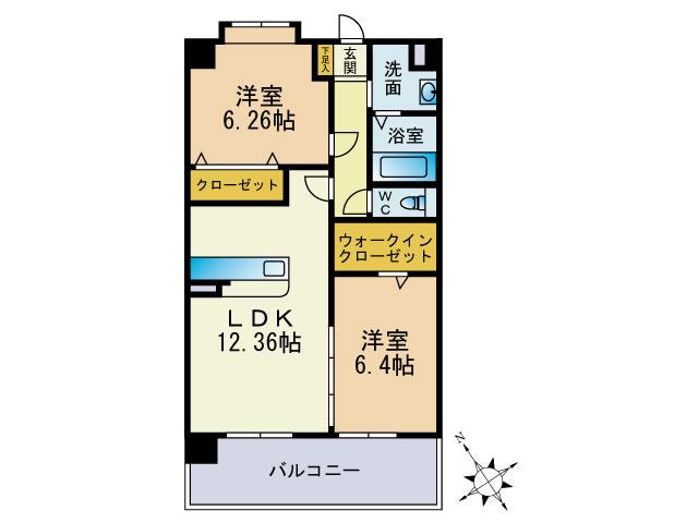 スカイシャトレ曰佐(2LDK/4階)の間取り写真