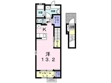 ソレイユA(ワンルーム/2階)の間取り写真