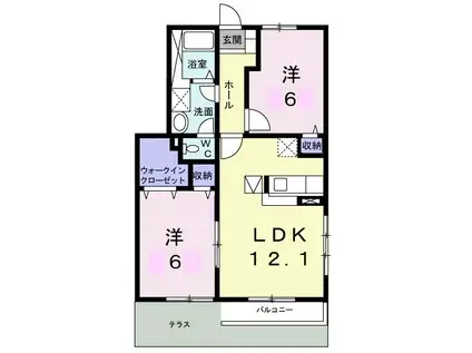 ヴィラージュI(2LDK/1階)の間取り写真