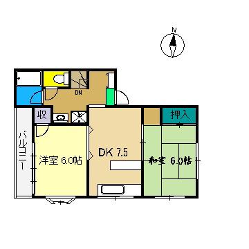 ロイヤルガーデン南宝永町(2DK/2階)の間取り写真