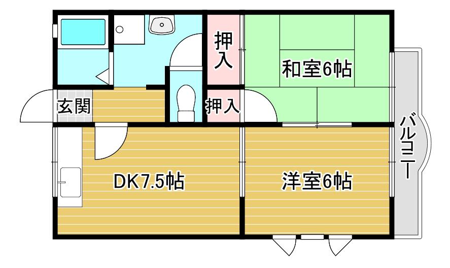 シャトーフレグランス(2DK/2階)の間取り写真