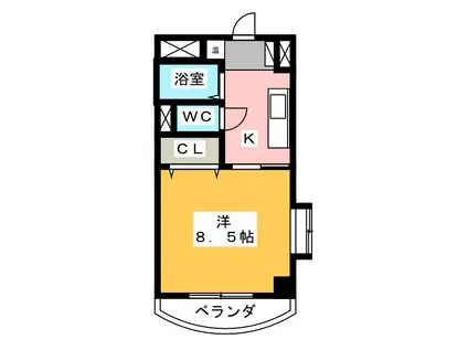 シャトーボナール(1K/4階)の間取り写真