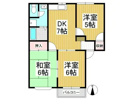 シェーナーヴァルトB(3DK/2階)の間取り写真