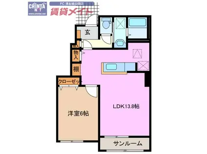 グランドスウェルA(1LDK/1階)の間取り写真