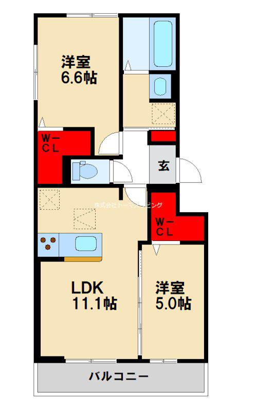 D-ROOM 小郡(2LDK/2階)の間取り写真