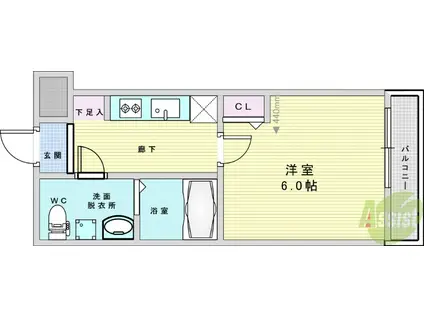 グランドロアール上新庄(1K/4階)の間取り写真