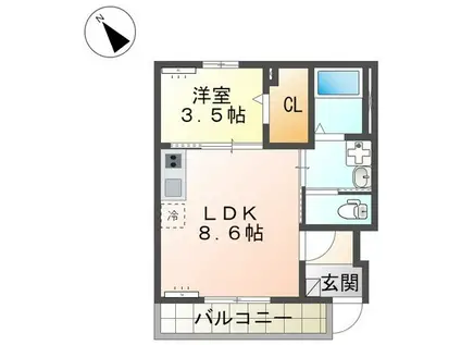 ＪＲ常磐線 牛久駅 徒歩30分 2階建 築1年(1LDK/1階)の間取り写真