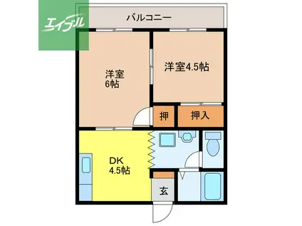 上戸町グランソレイユ(2DK/3階)の間取り写真