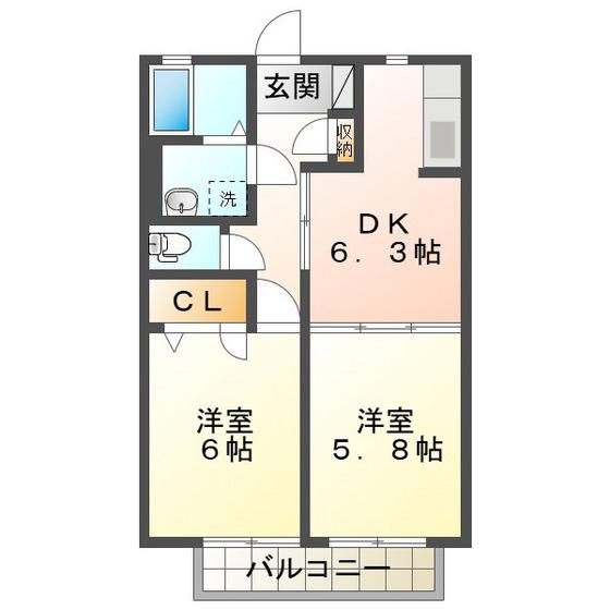 CEST LA VIE日南 B C(2DK/2階)の間取り写真