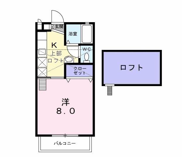 サンハイツ長者ヶ台B(1K/2階)の間取り写真