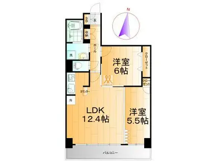 フォーシーズン開成山公園(2LDK/2階)の間取り写真