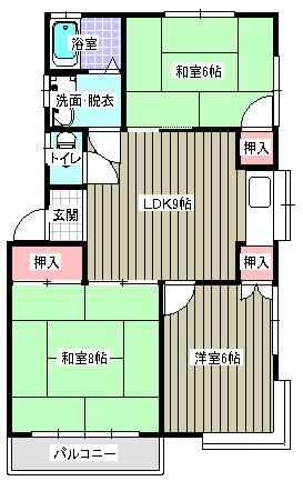エクセント高田(3DK/1階)の間取り写真