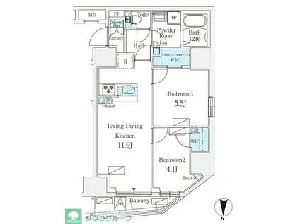 オープンブルーム入谷イースト(2LDK/15階)の間取り写真