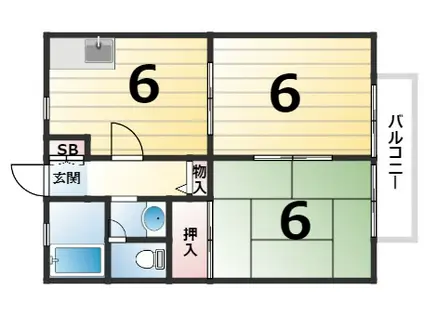 エトワール瓦坂(2DK/2階)の間取り写真