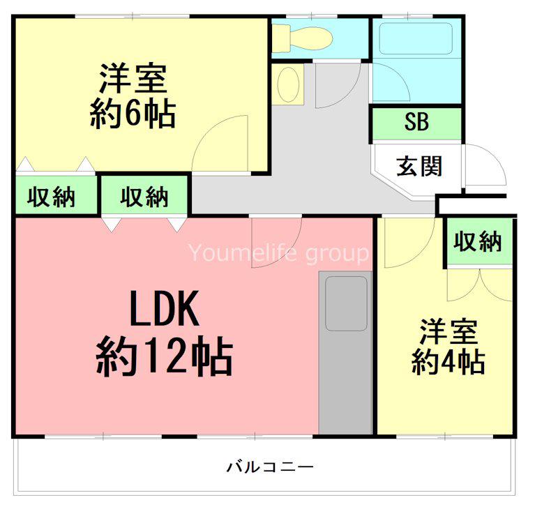 東高森団地 11号棟(2LDK/2階)の間取り写真