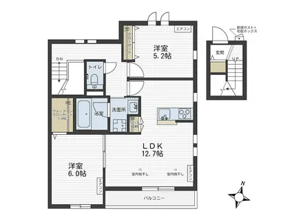 伊奈町内宿台メゾン(2LDK/2階)の間取り写真