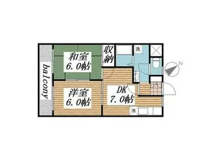 グランドハイツ徳野(2DK/5階)の間取り写真