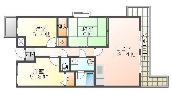 サンシーズ南山手(3LDK/2階)の間取り写真
