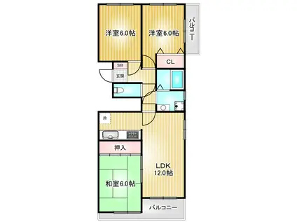 レインボー二女子(3LDK/5階)の間取り写真