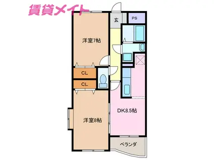 メゾンリュンヌ(2DK/2階)の間取り写真