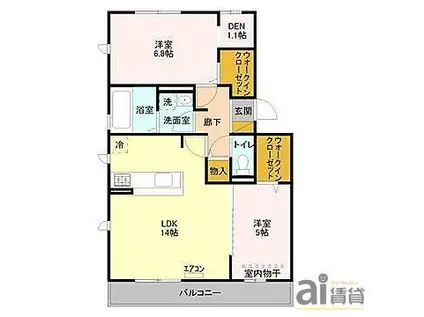 ヴィルヌーブ II(2LDK/2階)の間取り写真