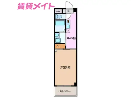 四日市あすなろう鉄道 西日野駅 徒歩14分 3階建 築19年(1DK/3階)の間取り写真