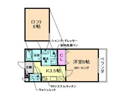 サンシャイングランデ(1K/2階)の間取り写真