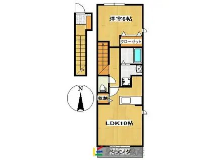 スモールウッズタウンTOMOII(1LDK/2階)の間取り写真