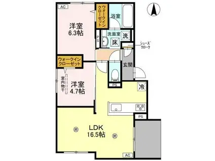 D-RESIDENCE南茨木(2LDK/1階)の間取り写真