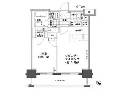 パークハビオ人形町(1LDK/9階)の間取り写真