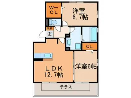 ル・クプル(2LDK/1階)の間取り写真
