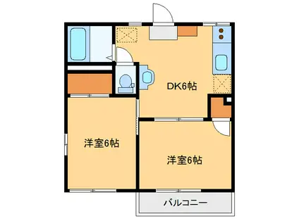 ヴィラパストラル(2DK/2階)の間取り写真