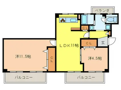 VIEWTERRACE売布II(2LDK/4階)の間取り写真