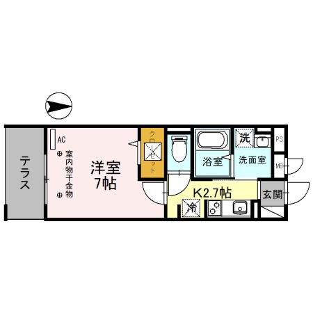 レーヴ・シェソワ(1K/2階)の間取り写真