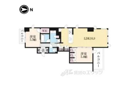 ジオ大津 京町(2LDK/11階)の間取り写真