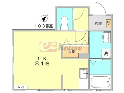 ハウス・ユー(1K/1階)の間取り写真